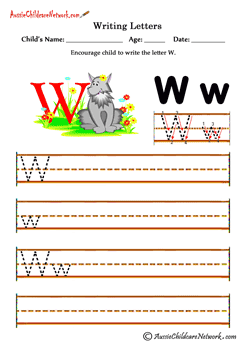 writing skills worksheets Letter Ww Wolf