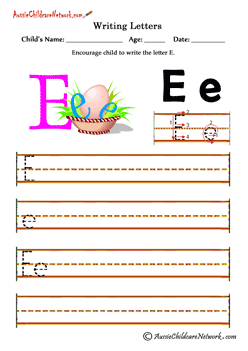 Writing alphabet E