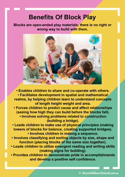Benefits Of Block Play, classroom display posters, interest areas, play based learning