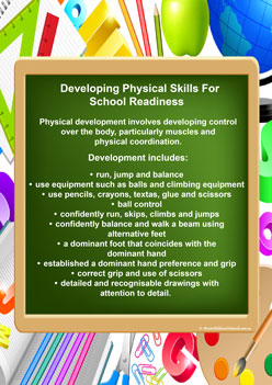 physical developmental skills school readiness big school preschool children classroom display poster