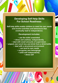 self help developmental skills school readiness big school preschool children classroom display poster