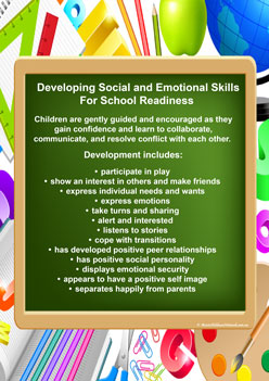 social and emotional developmental skills school readiness big school preschool children classroom display poster