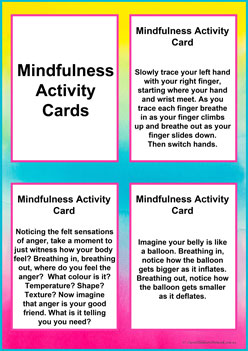 mindfulness activity cards for children, deep breathing exercises, relaxation activities for children