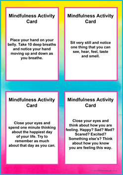 mindfulness activity cards for children, deep breathing exercises, relaxation activities for children