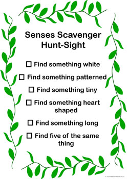 Nature Senses Scavenger Hunt Sight, senses worksheet, outdoor scavenger hunt, scavenger hunt list, nature scavenger hunt