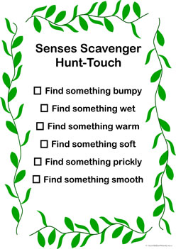 Nature Senses Scavenger Hunt Touch, senses worksheet, outdoor scavenger hunt, scavenger hunt list, nature scavenger hunt