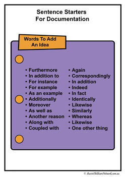 Sentence Starters Posters Words To Add An Idea Display Posters EYLF MTOP Programming