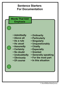 Sentence Starters Posters Words That Add Emphasis Display Posters EYLF MTOP Programming