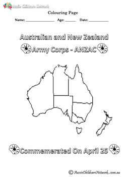 Anzac Map Colouring Page