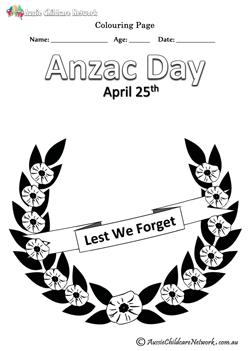 Anzac Day Poppy Wreath Colouring Pages