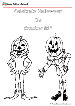 Halloween Pumpkin Scarecrow Colouring Page