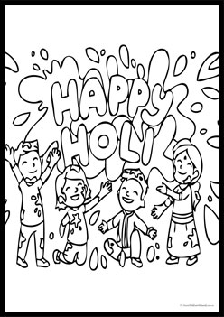 Holi Colouring Pages 1, holi theme colouring pages, holi colouring worksheets for children