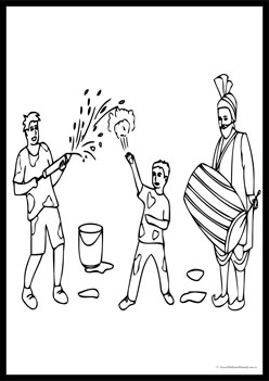 Holi Colouring Pages 11,  holi theme colouring pages, holi colouring worksheets for children