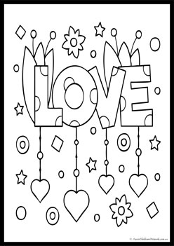 Valentines Day Colouring Pages, colouring love worksheet for children, love colouring pages preschool