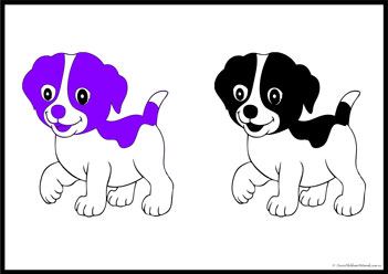 Dog Colour Match All3,  pets theme, colour recognition worksheets for preschool, learning primary colours worksheet for preschool, learning secondary colours worksheets for children, preschool colours