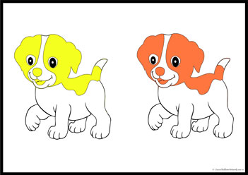 Dog Colour Match All5,  pets theme, colour recognition worksheets for preschool, learning primary colours worksheet for preschool, learning secondary colours worksheets for children, preschool colours