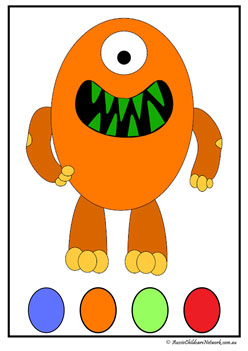 monster colour match worksheet, colour recognition, colour matching, halloween theme colour sort