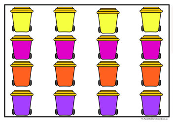 colour sorting trash can worksheet learning colours earth day trash sort recycling week colour recognition trash cans