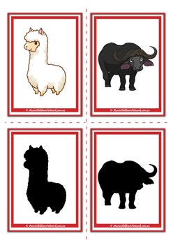 farm animal shadow flashcards alpaca buffalo preschool children memory game
