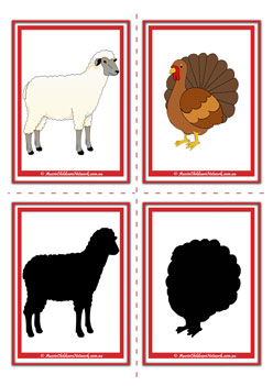 farm animal shadow flashcards sheep turkey  preschool children memory game
