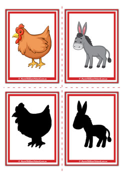 farm animal shadow flashcards chicken donkey preschool children memory game