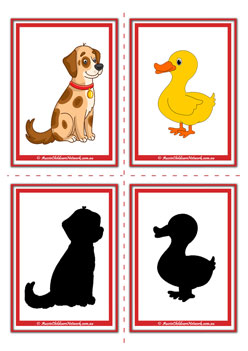 farm animal shadow flashcards dog duck preschool children memory game
