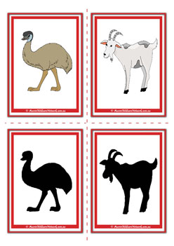 farm animal shadow flashcards emu goat preschool children memory game