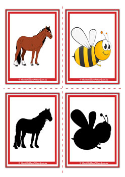 farm animal shadow flashcards horse honey bee preschool children memory game