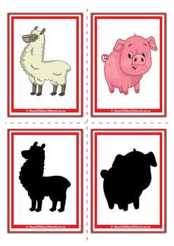 farm animal shadow flashcards llama pig preschool children memory game