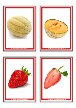 Rockmelon Strawberry Inside Fruit Flashcards For Children