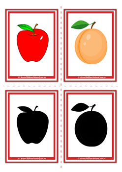 Fruit Shadow Apple Orange Match Flashcards