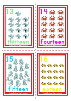 animals theme number flashcards