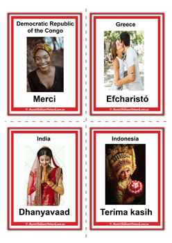Thanks Different Languages Flashcards Set1, learning thank you in different languages, thank you of the world displays, thank you worksheets, teaching children thank you in languages