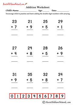 Double Digit Addition Worksheets (with Carrying) - Aussie Childcare Network