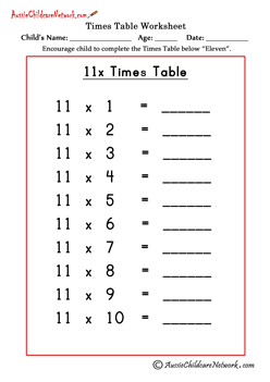 11 multiplication times table