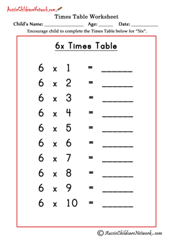 printable multiplication worksheets 6 times table