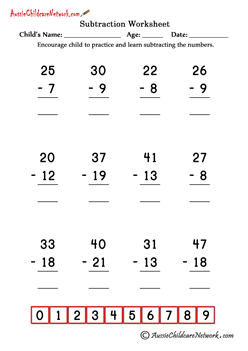 subtraction sheet