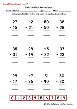 subtraction practice worksheets