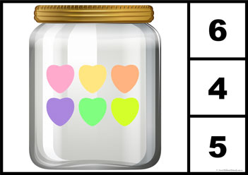 Candy Hearts Counting 6 Candy Hearts Counting 1, heart counting worksheet for children, learning numbers worksheet preschool, valentines day counting activities for preschoolers, number recognition for children