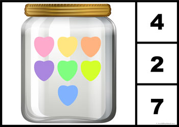 Candy Hearts Counting 7 Candy Hearts Counting 1, heart counting worksheet for children, learning numbers worksheet preschool, valentines day counting activities for preschoolers, number recognition for children