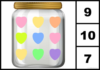Candy Hearts Counting 9 Candy Hearts Counting 1, heart counting worksheet for children, learning numbers worksheet preschool, valentines day counting activities for preschoolers, number recognition for children