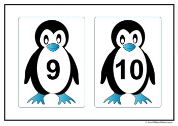 penguin counting, penguin count and match, penguin number recognition, penguin one to one correspondence
