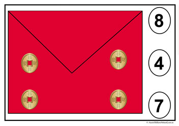 Chinese New Year Money Envelope 4, lunar new year counting activities for children, counting money clipcards, math counting worksheets for kids