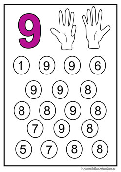nine number find worksheets number recognition for children