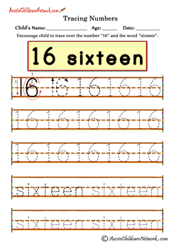 tracing numbers 16 sixteen