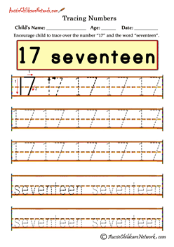 tracing numbers worksheets 17 Seventeen