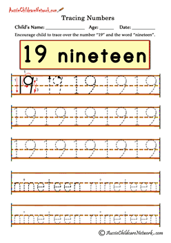 writing numbers worksheets 19 nineteen