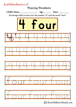 trace numbers worksheet 4 Four