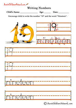 Writing Numbers - Cartoon Theme - Aussie Childcare Network