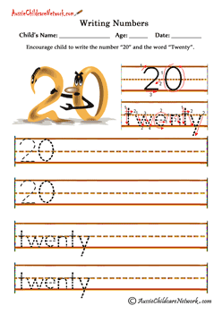 writing number words worksheet 20 Twenty